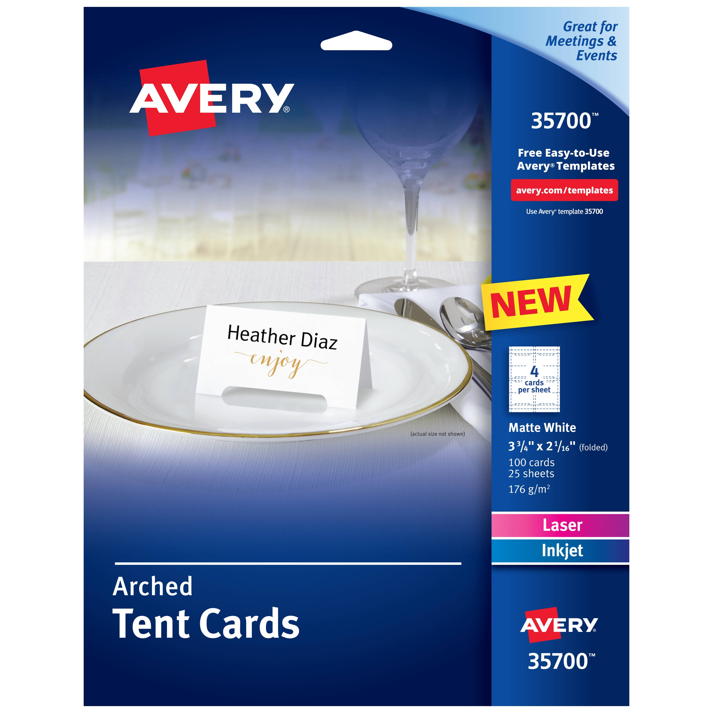 Avery Arched Die-Cut Tent Cards 2-1/16" x 3-3/4", 65 lbs, 100 Cards