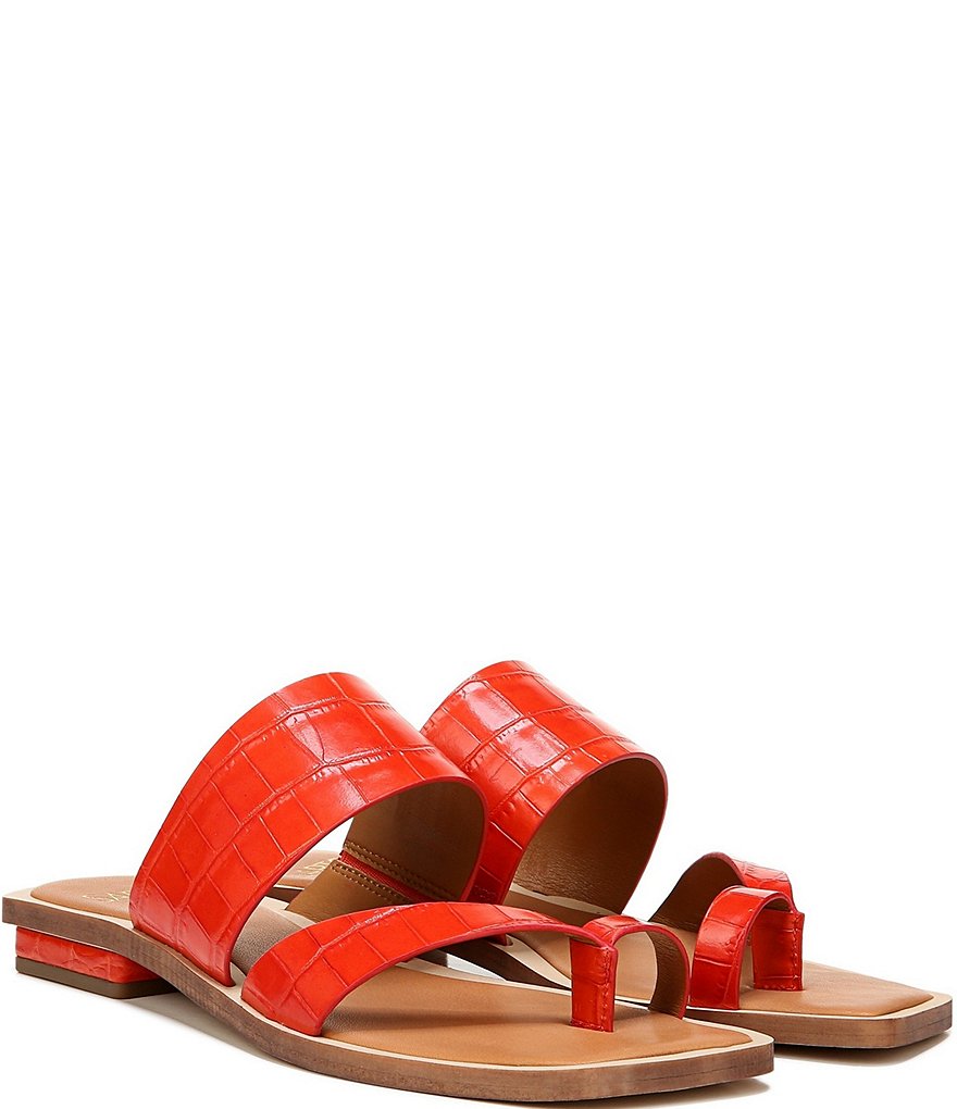 Sarto by Franco Sarto Ediana Croco Print Leather Toe Ring Square Toe Sandals