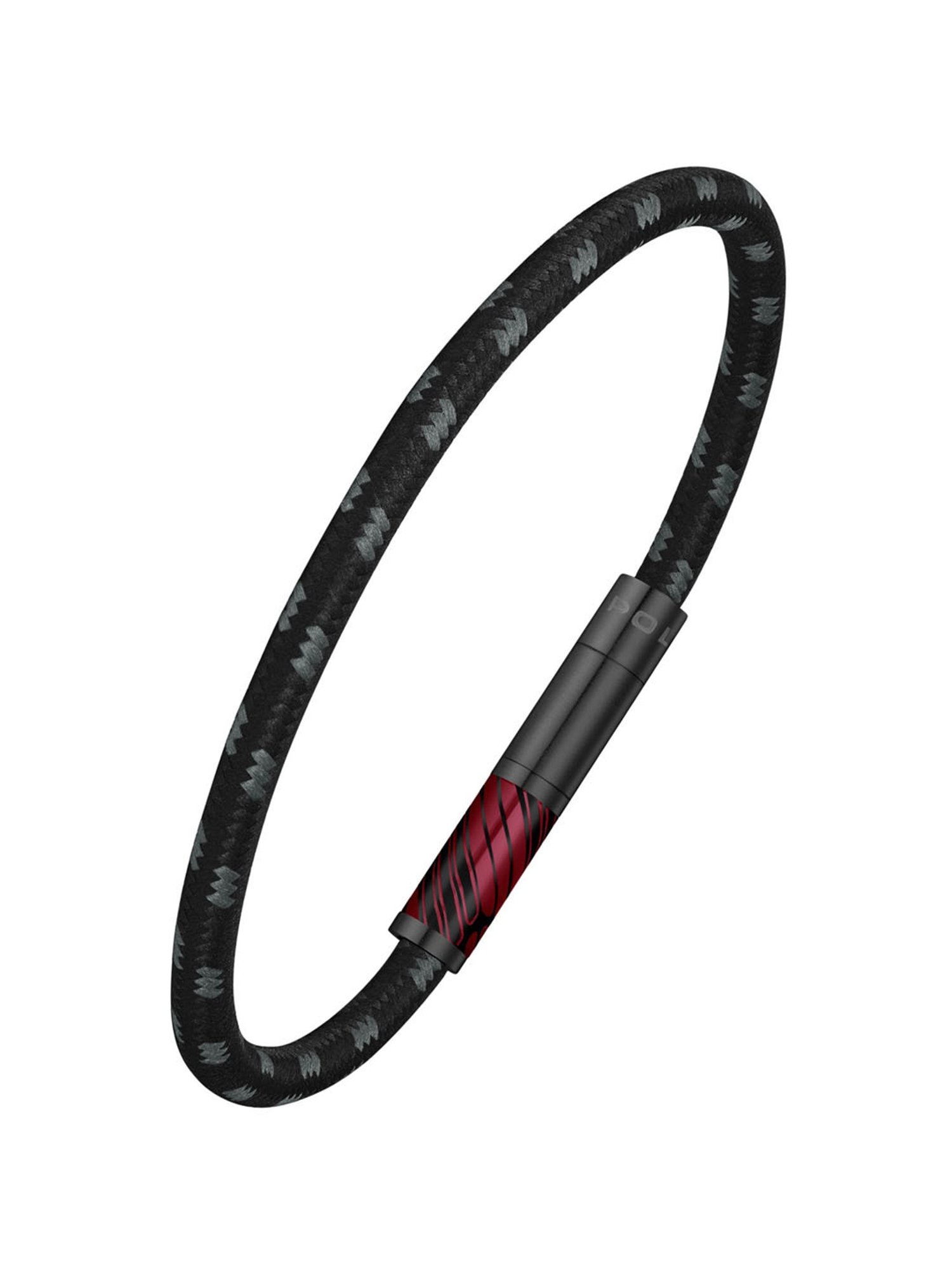 Police Plaint Emblem Woven Cord Black Casual Bracelet for Men