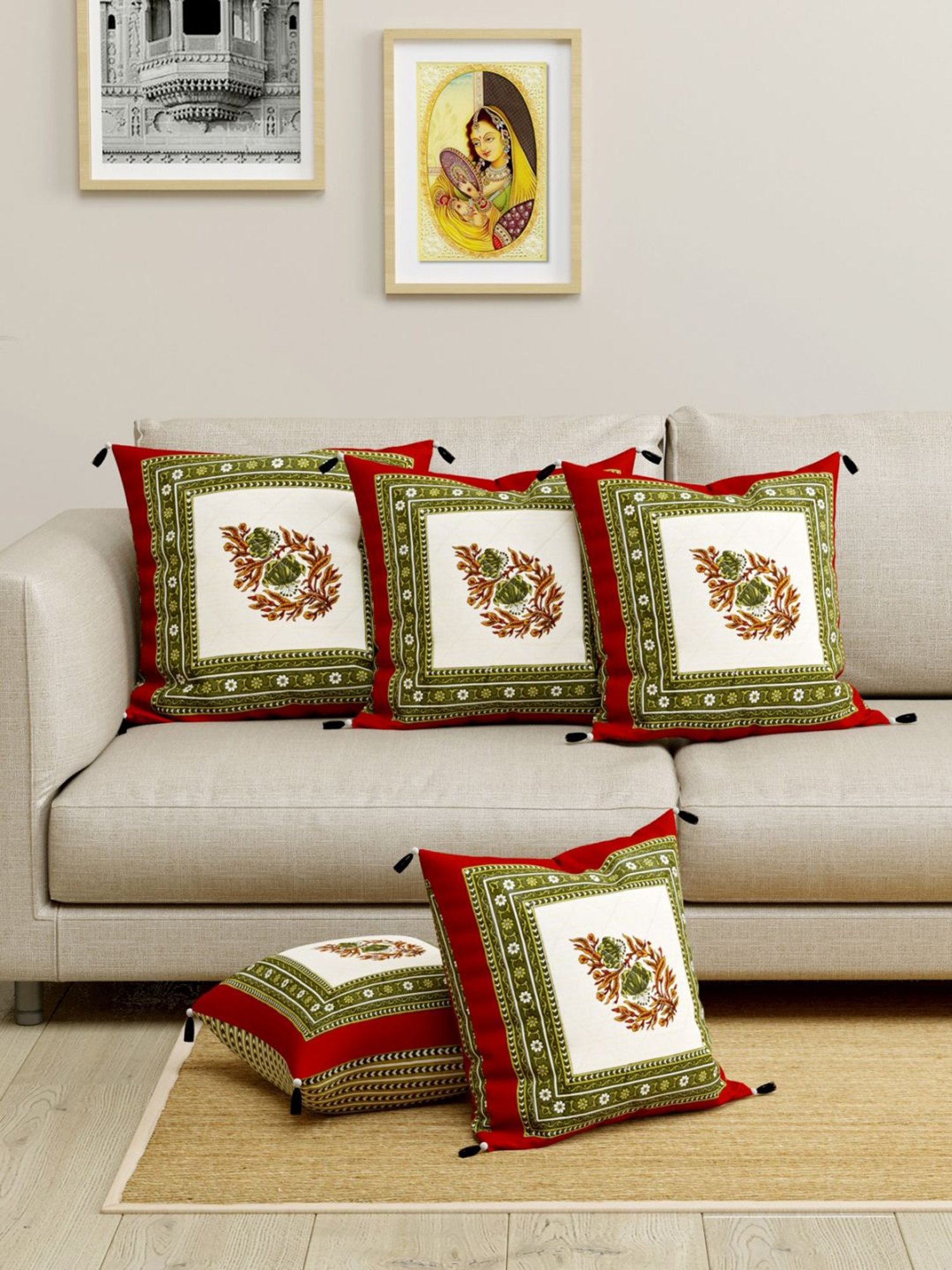 Living Roots Multicolor Cotton Cushion Covers - Set of 5