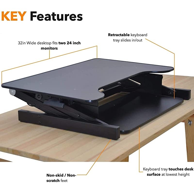 Standing Desk | Desk Riser Classic Stand Up Desk | 32 in Wide Fits 2 Monitors with Retractable Keyboard Tray (Black, 32" Wide)