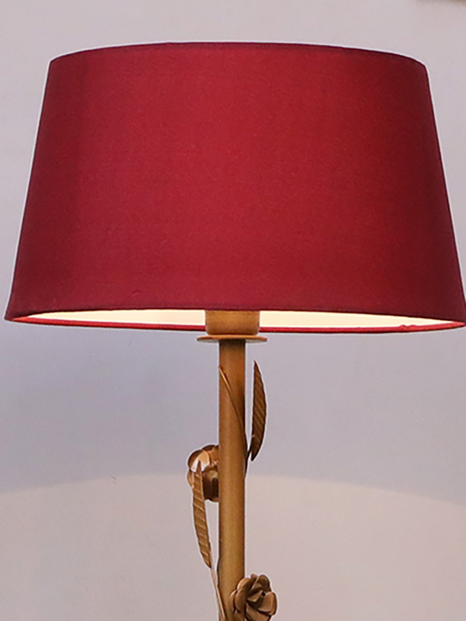 Homesake Red & Golden Metal Standing Floor Lamp with Bulb and Floor Switch (Iron Legs)
