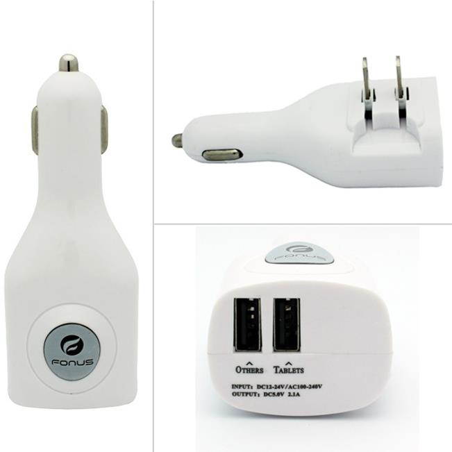 Rapid Car Home Travel Charger Power Adapter Dual USB with Folding Prongs White Compatible With Lenovo Moto Tab (10.1)
