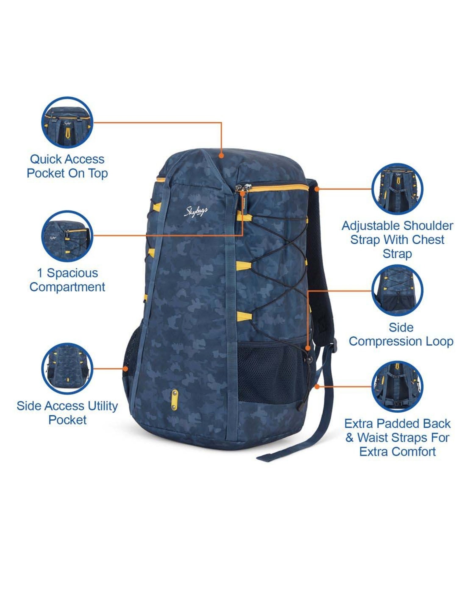 Skybags Hawk 01 45 Ltrs Blue Medium Rucksack Backpack