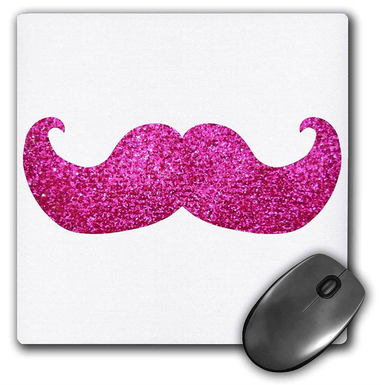 3dRose LLC 8 x 8 x 0.25 Inches Mouse Pad, Hot Pink Bling Mustache Faux Glitter Fun Girly Moustache Photo Graphic Not Actual Glitter (mp_112879_1)