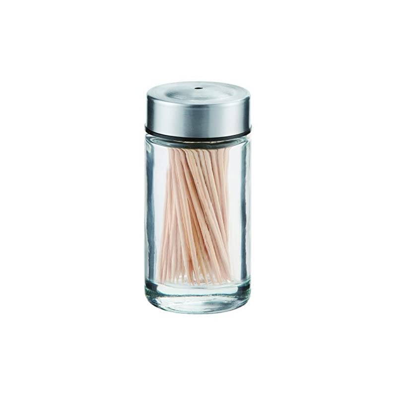 Toothpicks Holder - Stainless-steel Cover and Clear Glass Holder | Sturdy Safe Container (Toothpicks not included)