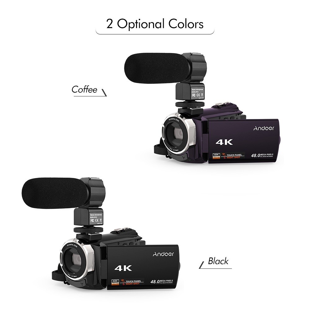 Andoer 4K 1080P 48MP WiFi Digital Video Camera Camcorder Recorder with 2pcs Rechargeable Batteries + External Microphone Novatek 96660 Chip 3inch Capacitive Touchscreen IR Infrared Night Sight