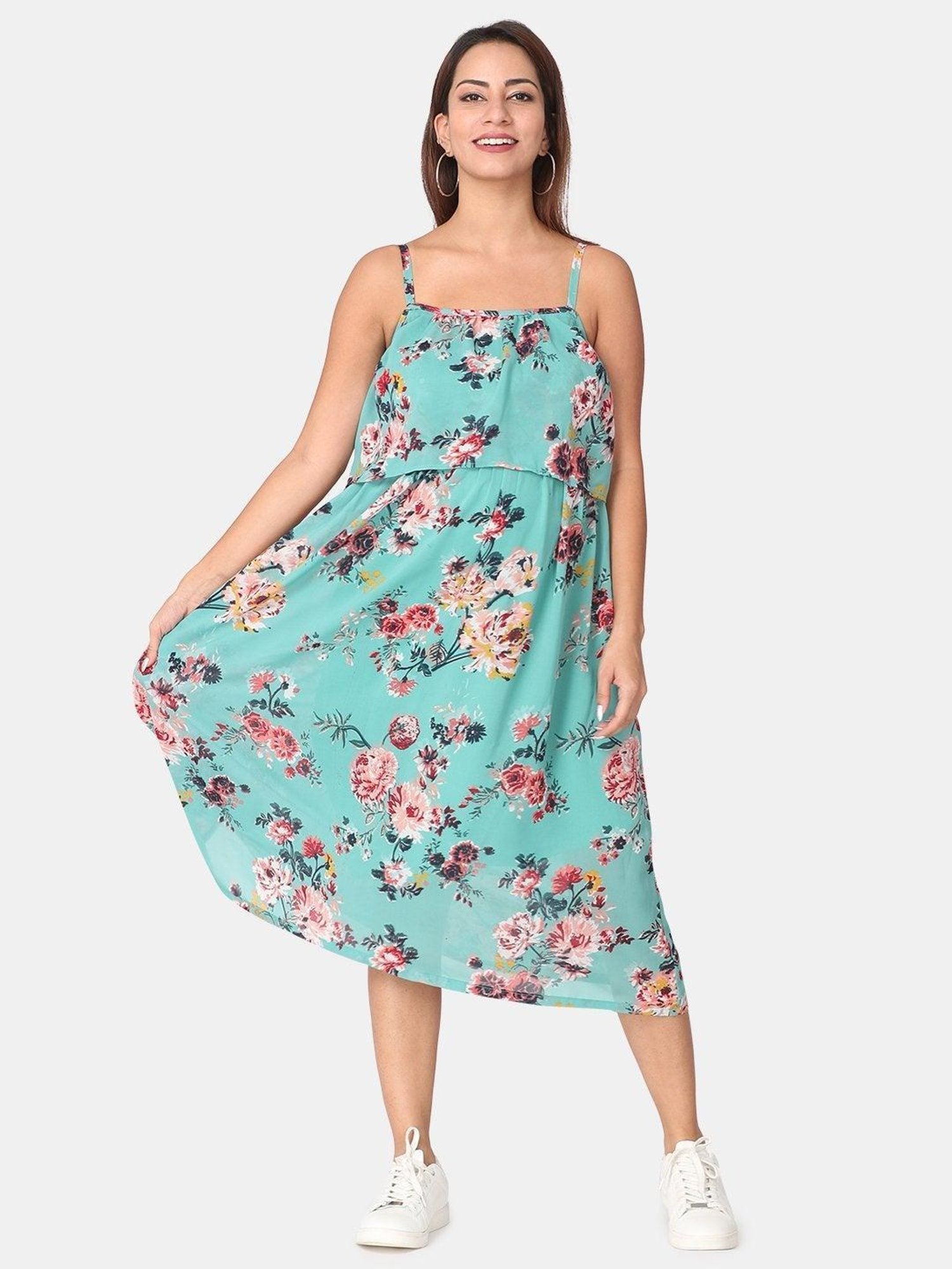 The Mom Store Turquoise Floral Print Maternity Dress