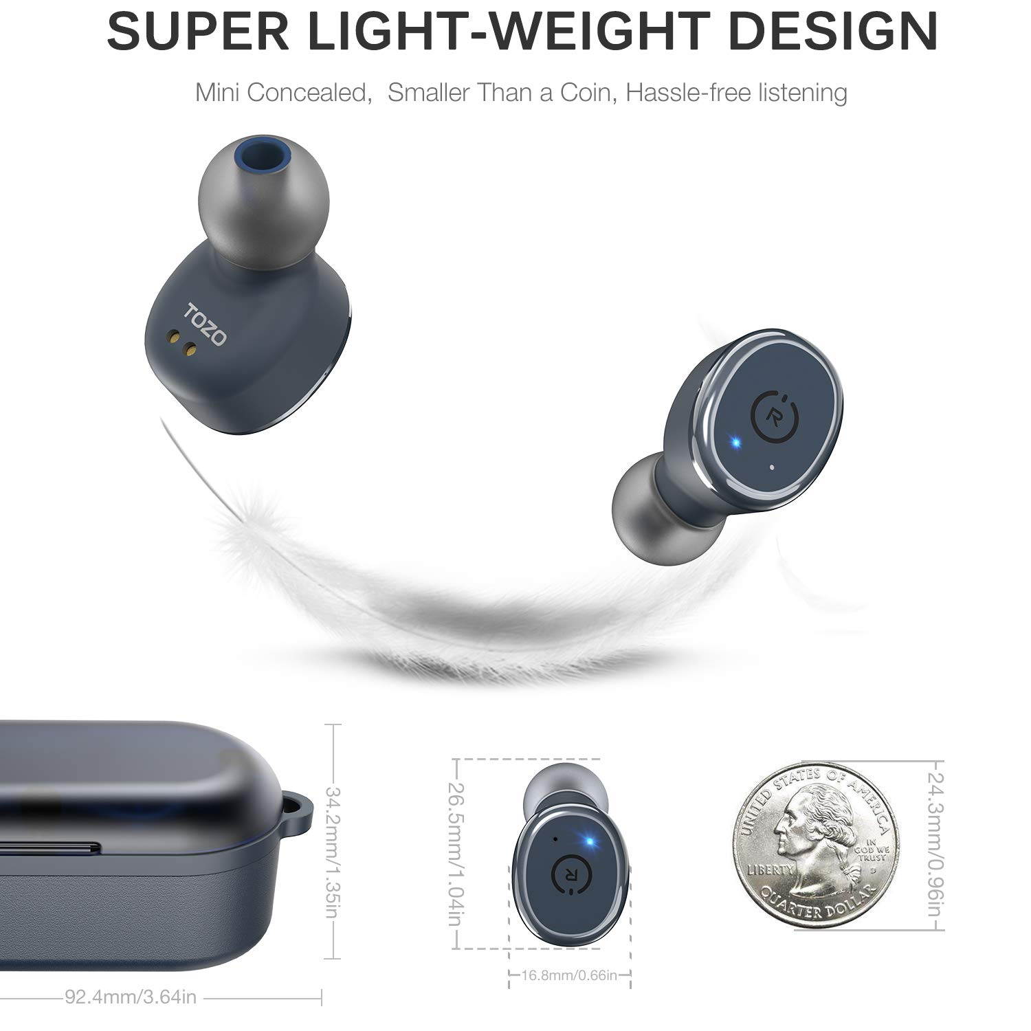 TOZO T10 Bluetooth 5.0 Wireless Earbuds with ?Wireless Charging Case Waterproof TWS Stereo Headphones in-Ear Built-in Mic Headset Premium Sound with Deep Bass for Sport