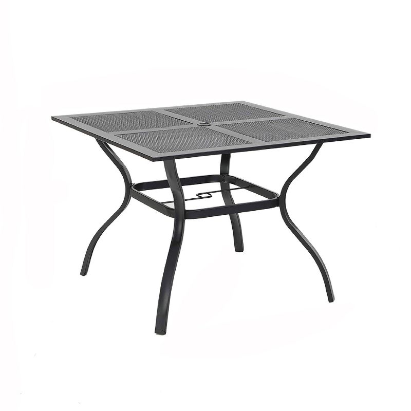 5pc Metal Indoor/Outdoor Square Gridded Dining Table with Arm Chairs & Umbrella Hole - Captiva Designs