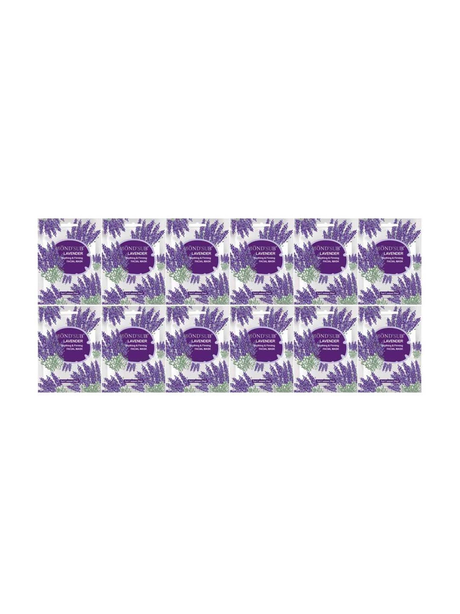 MONDSUB Lavender Soothing Facial Sheet Mask (Pack of 12) - 20 ml Each