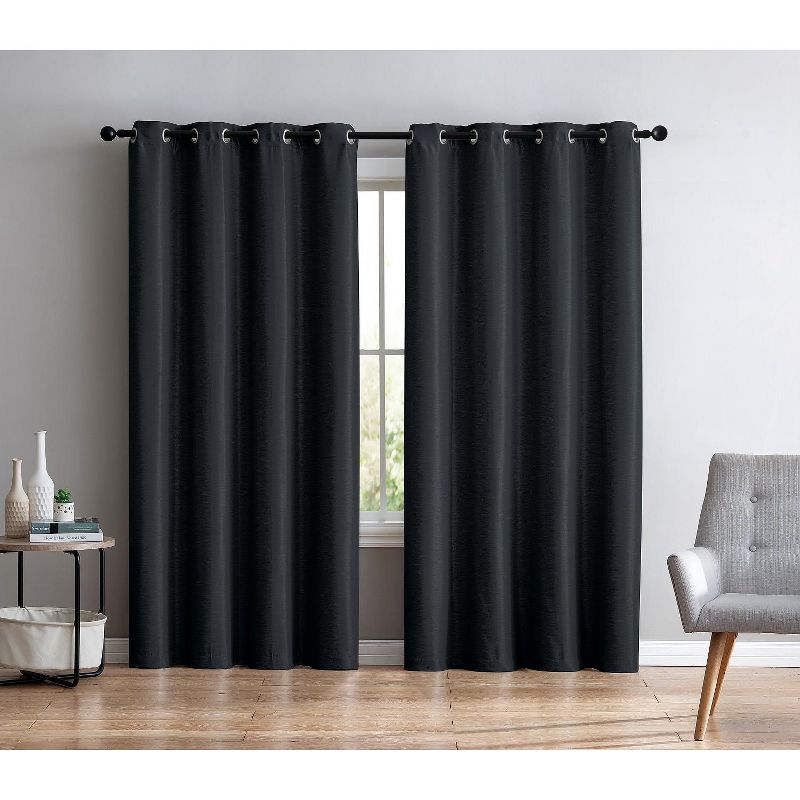 VCNY Home Sonia Faux Silk Foamback Grommet Curtain Panel - Black Faul Silk Foamback Grommet Curtain Panel - 54" x 108"