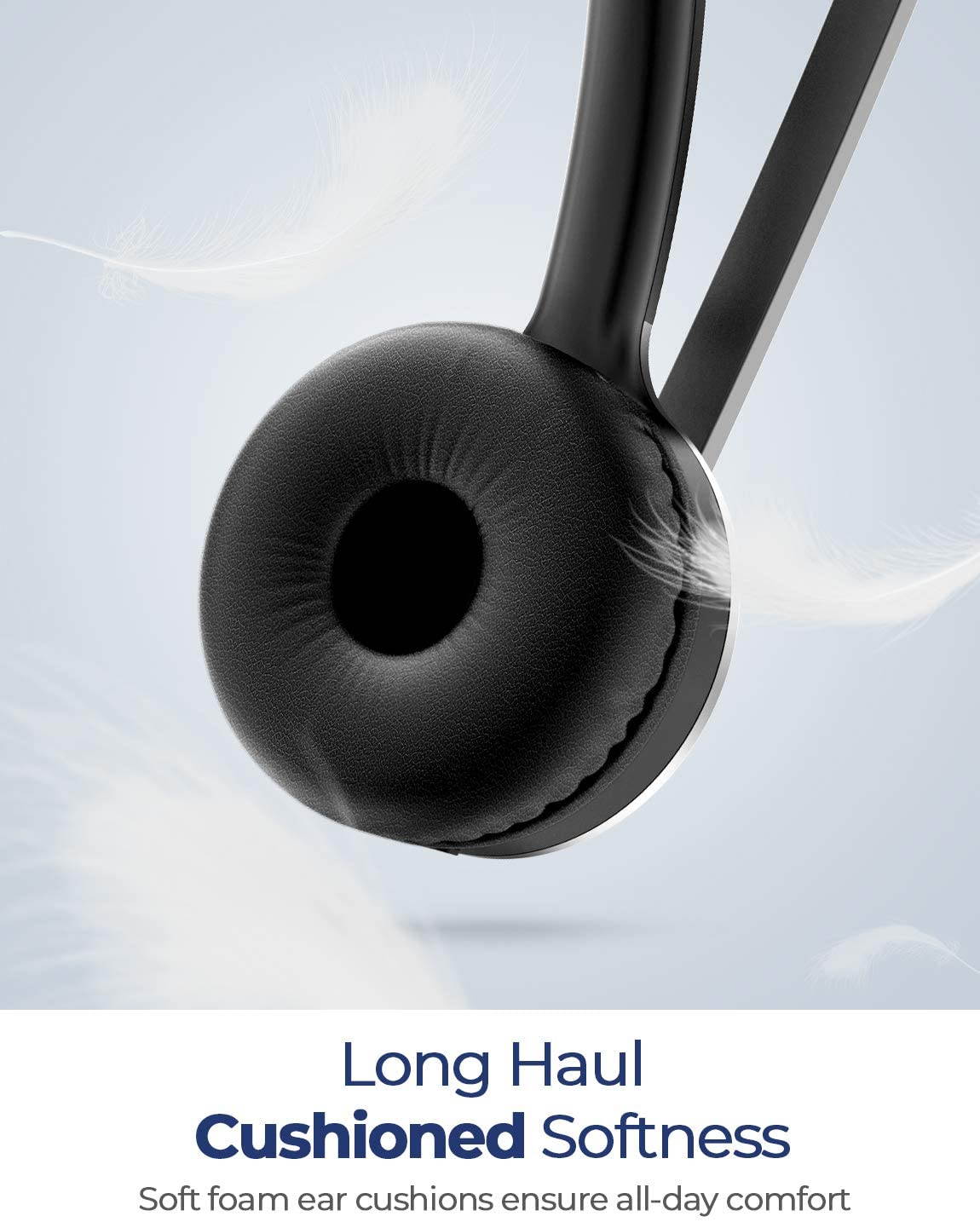 Bluetooth Headset with Microphone, Wireless Headphones for Cell Phone, Noise Canceling Headset with Charging Base for PC, Laptop, Truck Driver, Office, Call Center, Skype