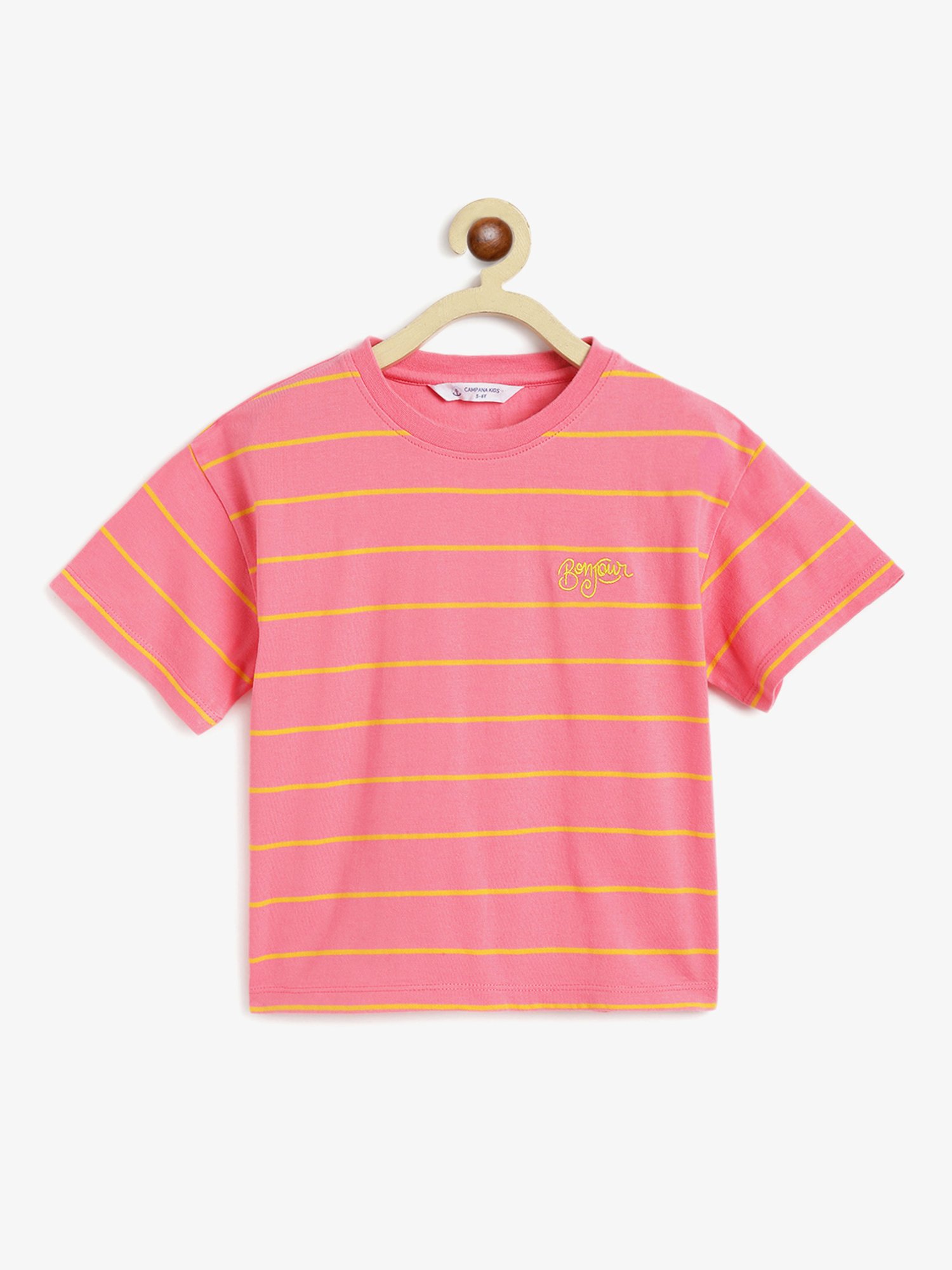 Campana Kids Pink & Yellow Striped T-Shirt