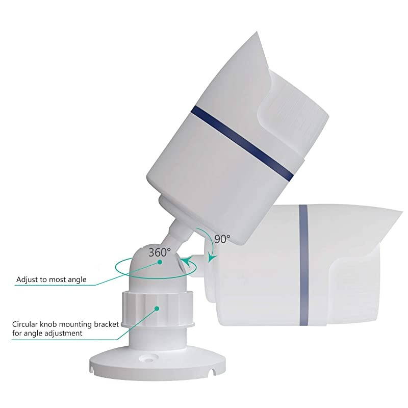 Bullet Dummy Fake Simulated Surveillance Security CCTV Dome Camera Indoor Outdoor with One LED Light, Warning Security Alert Sticker Decal (TC-W4), 4 Packs, White