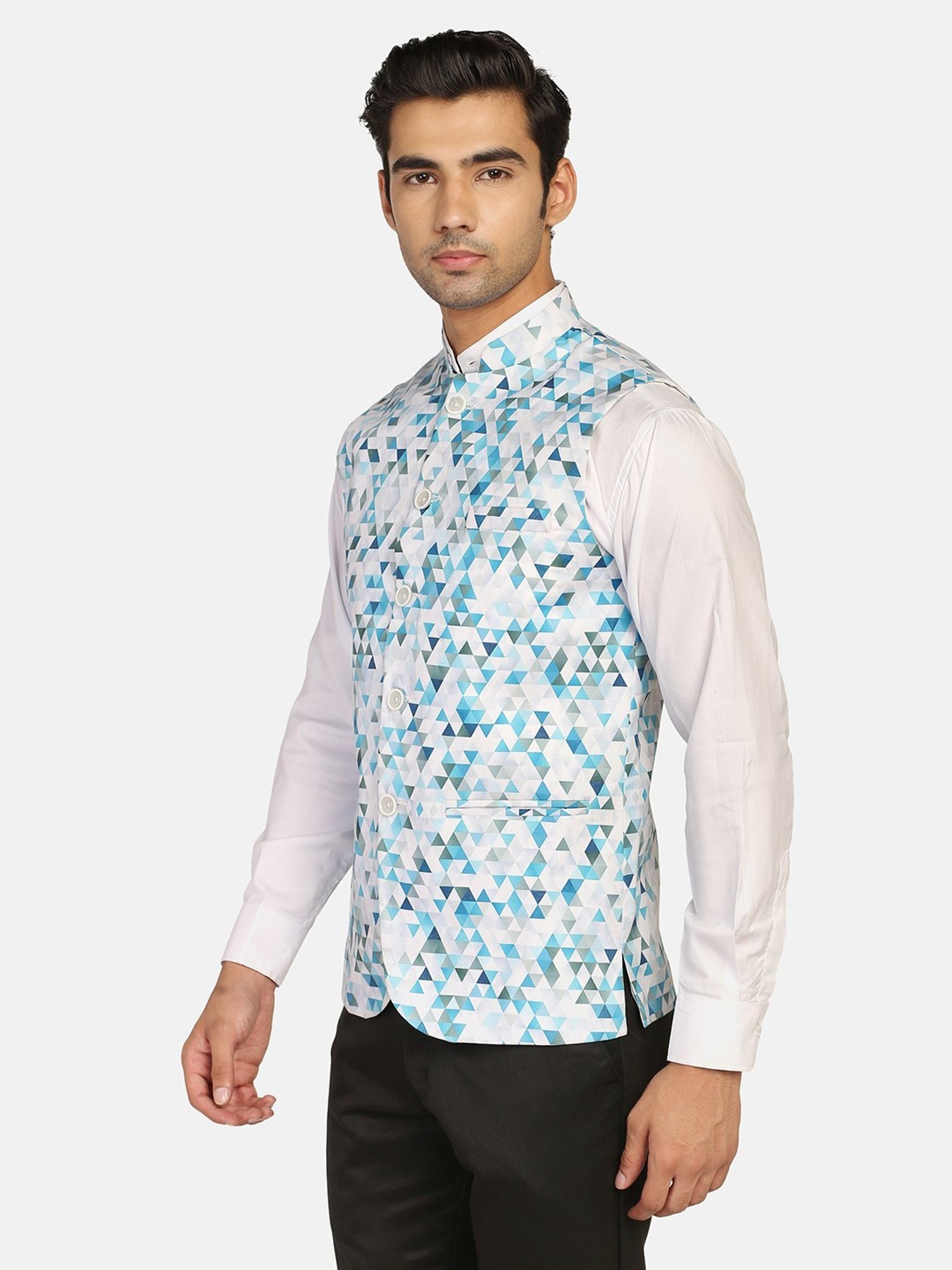VASTRAMAY Teal Green Regular Fit Printed Nehru Jacket