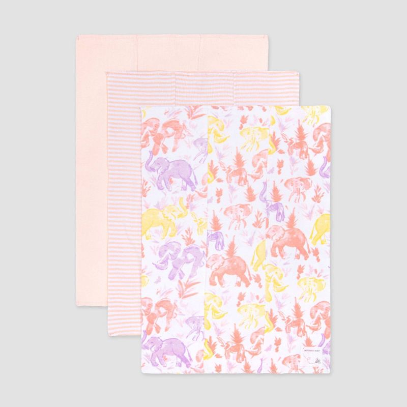 Burt's Bees Baby® Baby Girls' 3pk Organic Cotton Elephants Burp Cloth Set - Pink