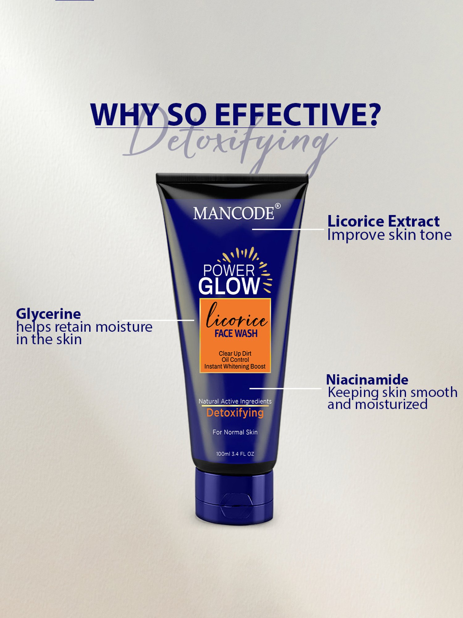 Mancode Power Glow with Licorice Face Wash for Men - 100 ml