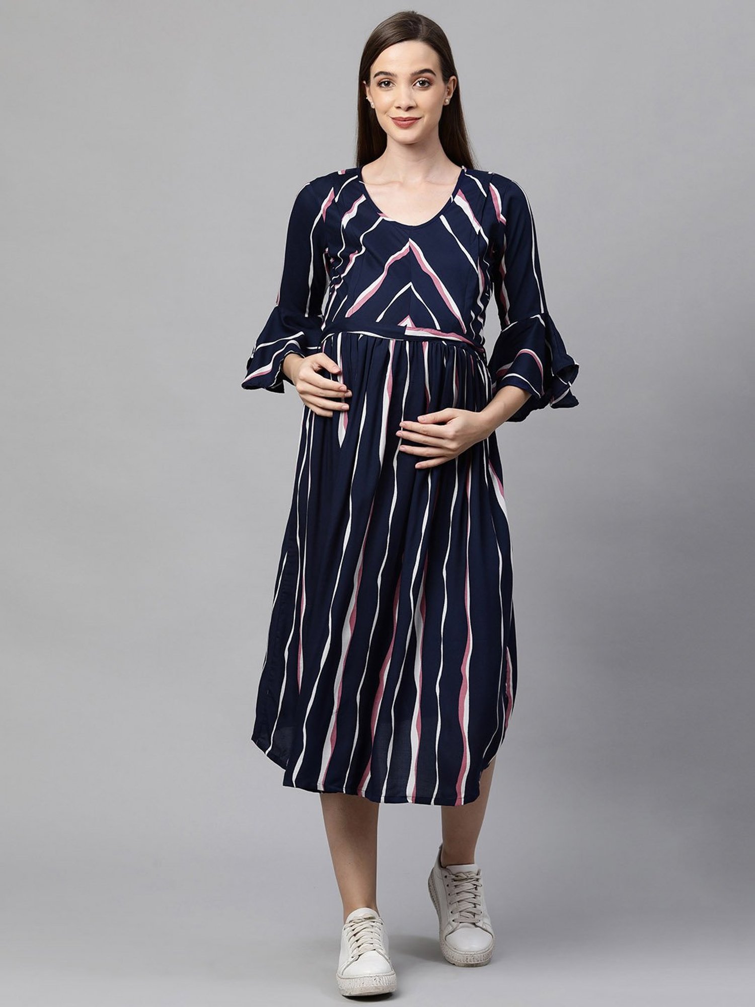 MomToBe Blue Striped Maternity Dress
