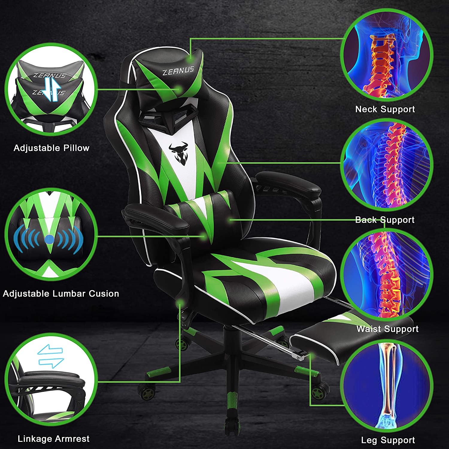 Zeanus Pink Ergonomic Gaming Chair for Girl, Gaming Chair with Footrest, Gaming Chair for Adults, High Back Racing Chair, Computer Chair with Massage, E-Sports Gamer Chair, Big and Tall Gaming Chair