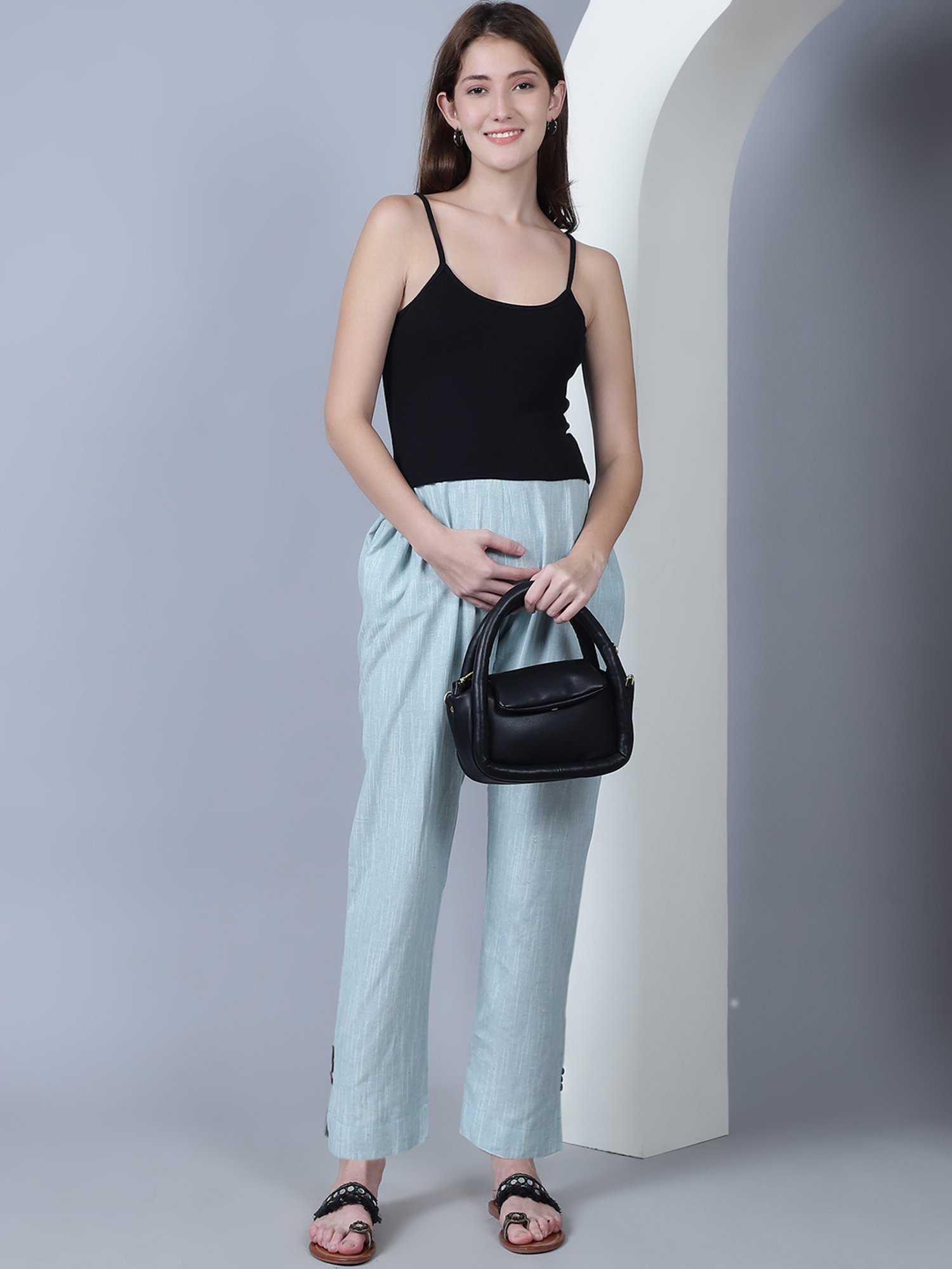 Moms Maternity Sea Green Striped Maternity Kurta Pant Set