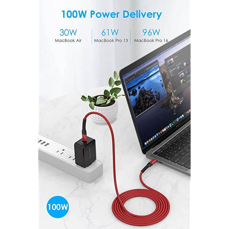 USB C to USB C Cable 66ft 100W Type C 20V5A Fast Charging Braided Cord Compatible 20202016 MacBook Pro New iPad ProMac AirSurface Samsung Galaxy S20S10S9S8PlusNote More Red