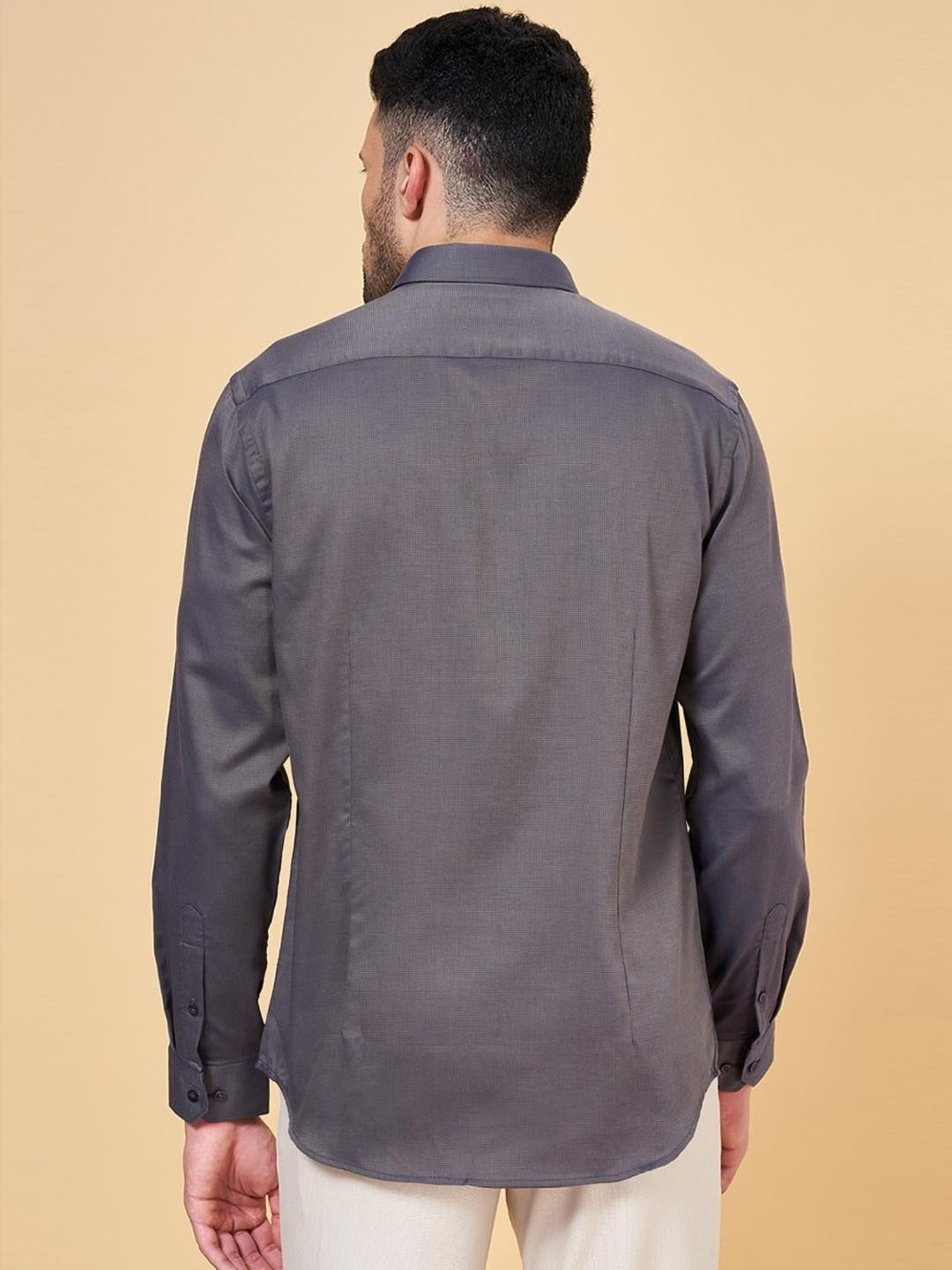 Peregrine by Pantaloons Purple Brown Cotton Slim Fit Self Pattern Shirt