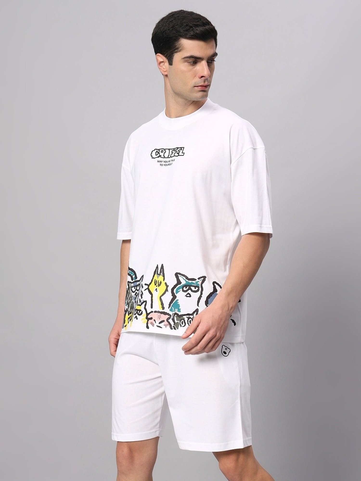 Griffel White Cotton Loose Fit Printed Co-Ord Set