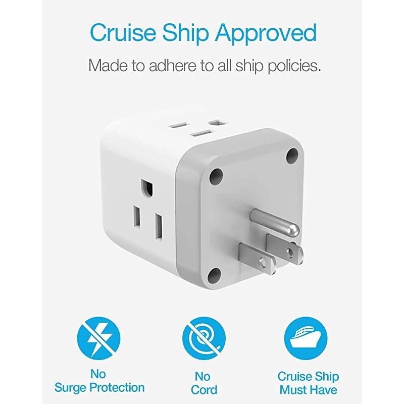 Plug Outlet Extender with USB Charger, Travel Charging Cube Power Wall Outlet Expander for Cruise Essentials, ple Outlet Plug Splitter for Home, Dorm, Office
