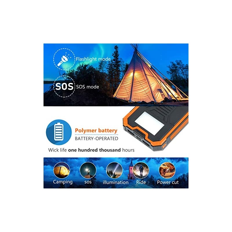 Portable Charger Power Bank 15000mAh,  Solar Charger, Solar Power Bank Battery Pack, high Speed Charging Solar Phone Charger for iPhone, Samsung and More. Black