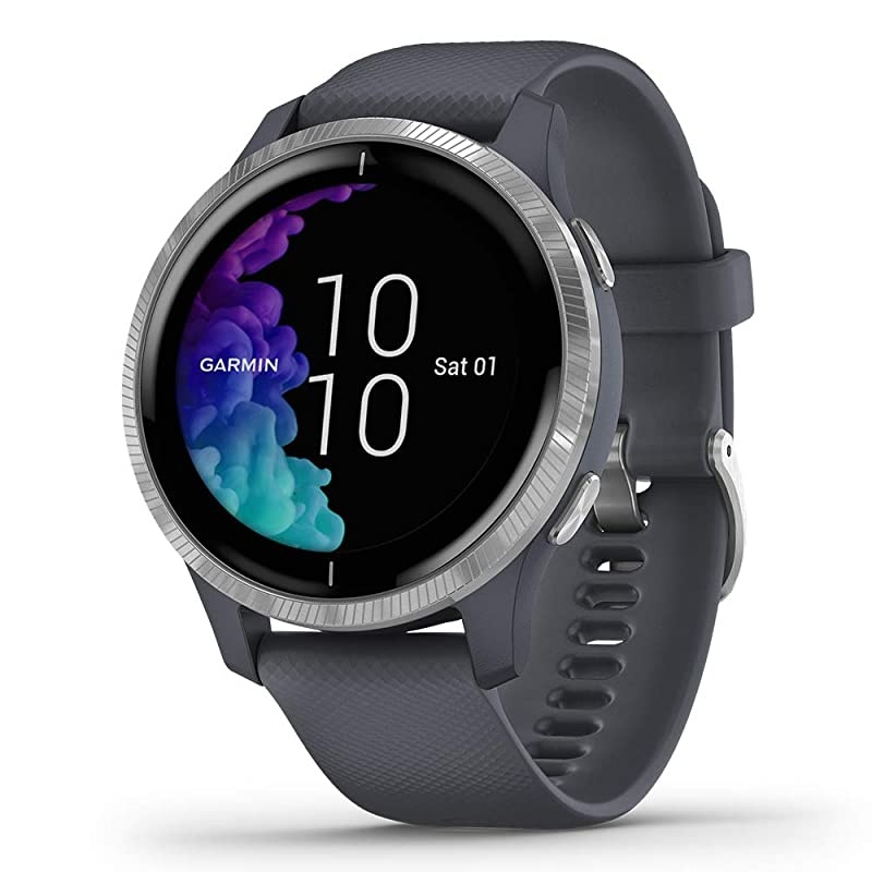 Venu (Granite Blue/Silver) Bands Bundle | +Two (2) Extra Metal Bands (Milanese Silver & Dark Gray) & HD Screen Protectors | AMOLED, Spotify & Wrist-Based HR | Fitness GPS Smartwatch