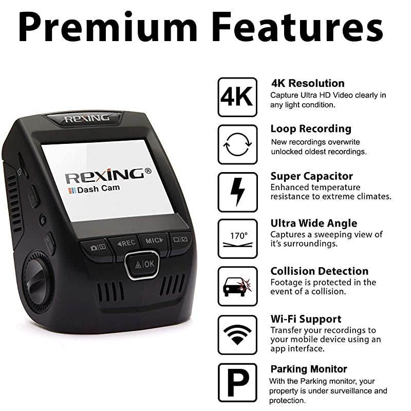 V14K Ultra HD Car Dash Cam 24quot LCD Screen WiFi 170&deg; Wide Angle Dashboard Camera Recorder with GSensor WDR Loop Recording Supercapacitor Mobile App 256GB Supported