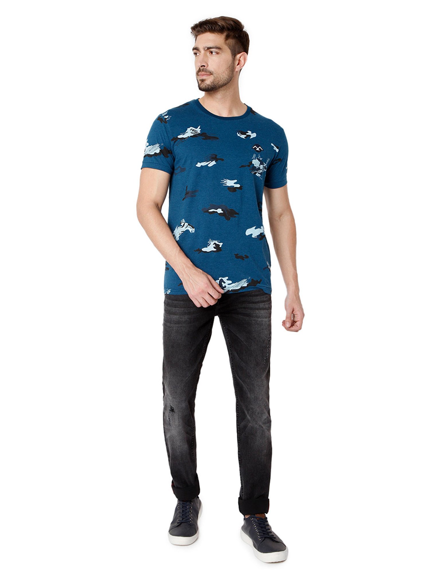 Mufti Blue Printed T-Shirt