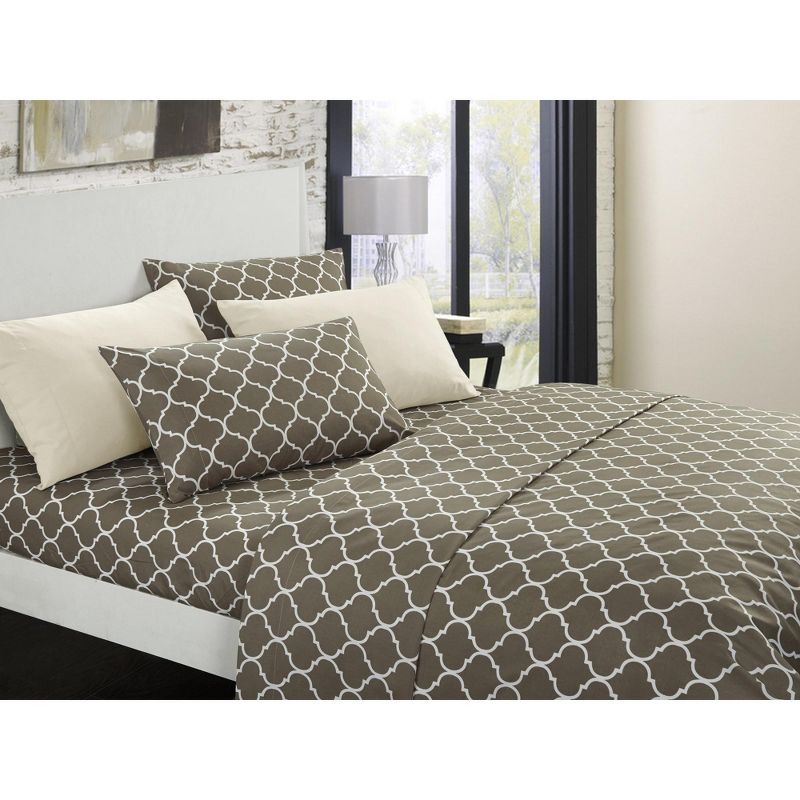 Chic Home Illusion 6 Piece Sheet Set Super Soft Contemporary Geometric Pattern Print Deep Pocket Design - Includes Flat & Fitted Sheets and Bonus Pillowcases, Taupe Queen