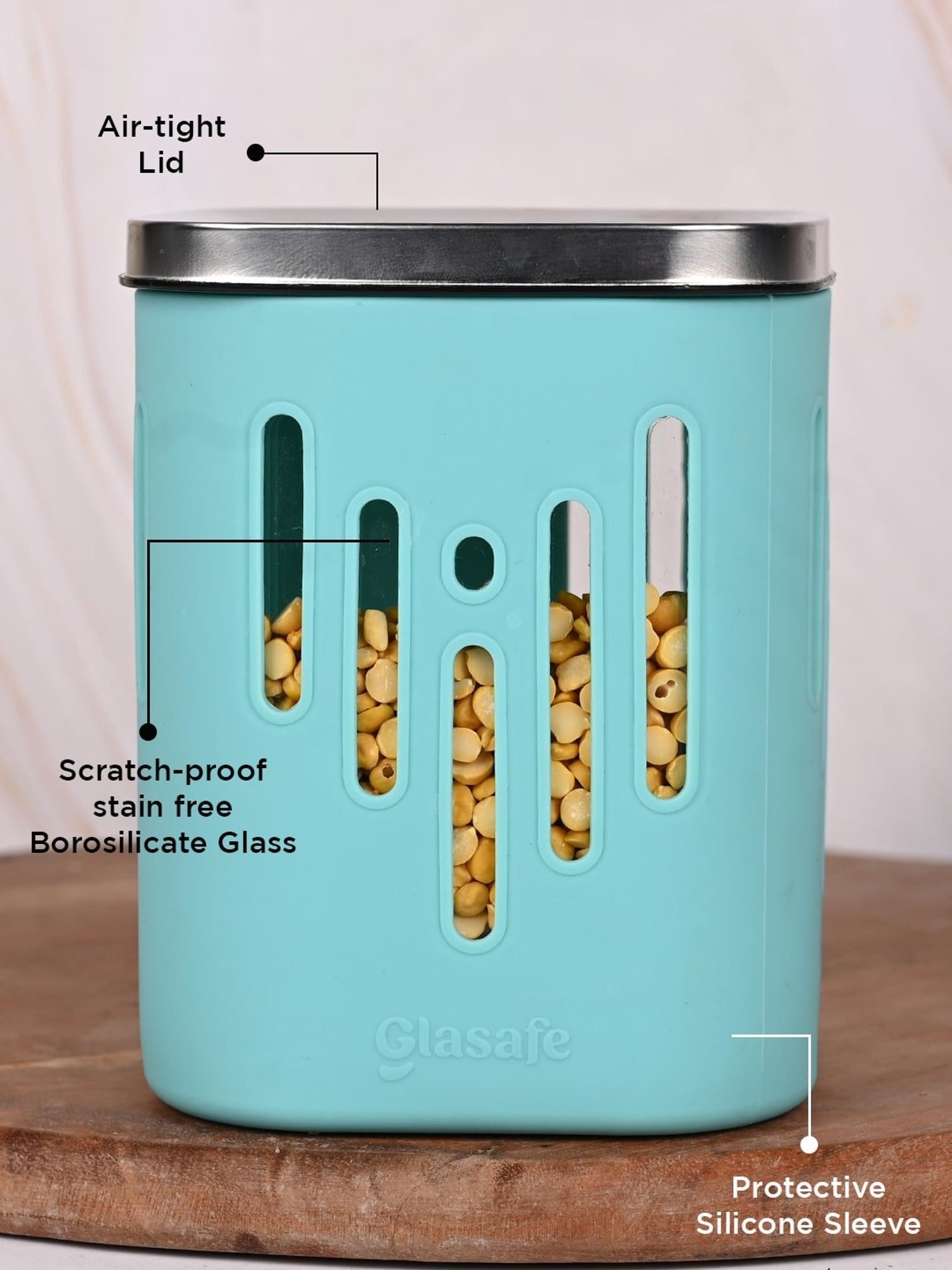 Glasafe 'O' Grip Mellow Green Borosilicate Containers - Set of 6 (900ml)