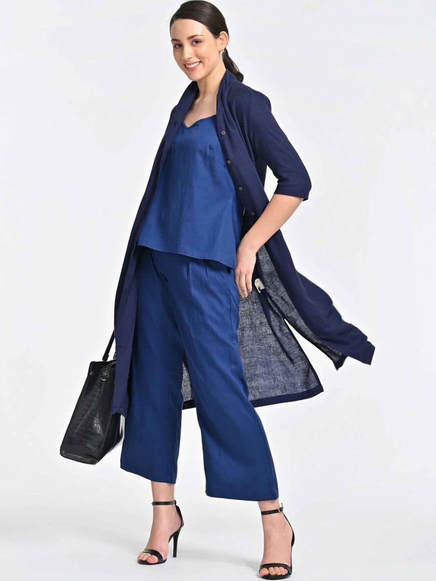 Saltpetre Navy 3 Piece Overlay Long Shirt With Top And Trousers Co-ords Set