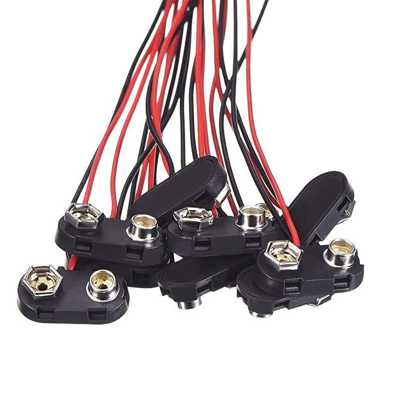 Pack T Type 9 V Battery Clip Connector Long Cable Connection Hard Shell Black Red Connector T Type