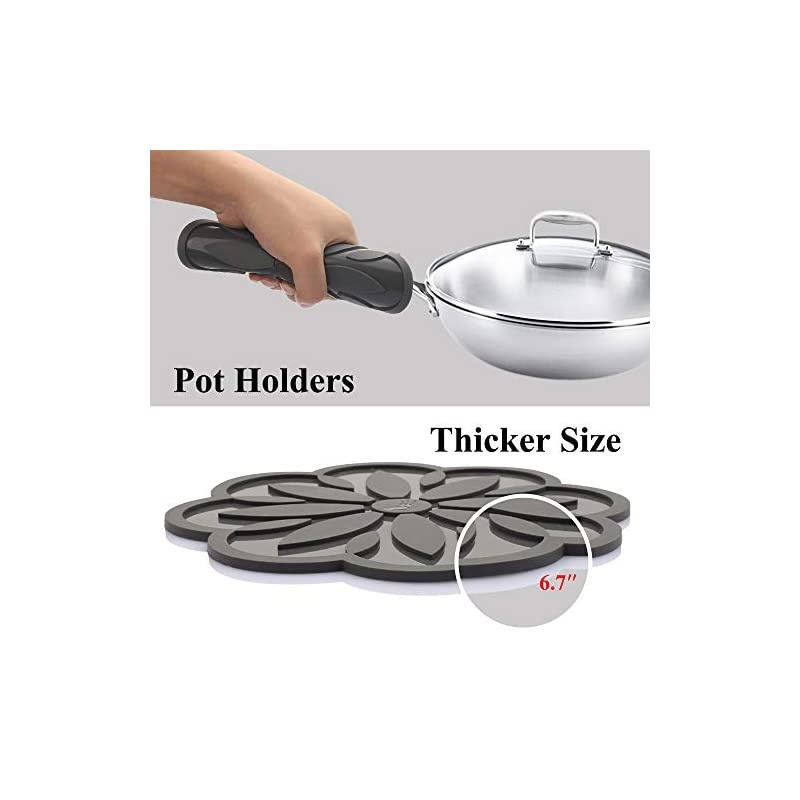 Silicone Trivet Mat [4 Set] Centaury Pot Holders, Hot Pads For Pots & Pans, Jar Opener, Spoon Rest & Coasters Heat Resistant Non Slip Flexible & Durable - Diameter:6.7'' (Deep Purple)