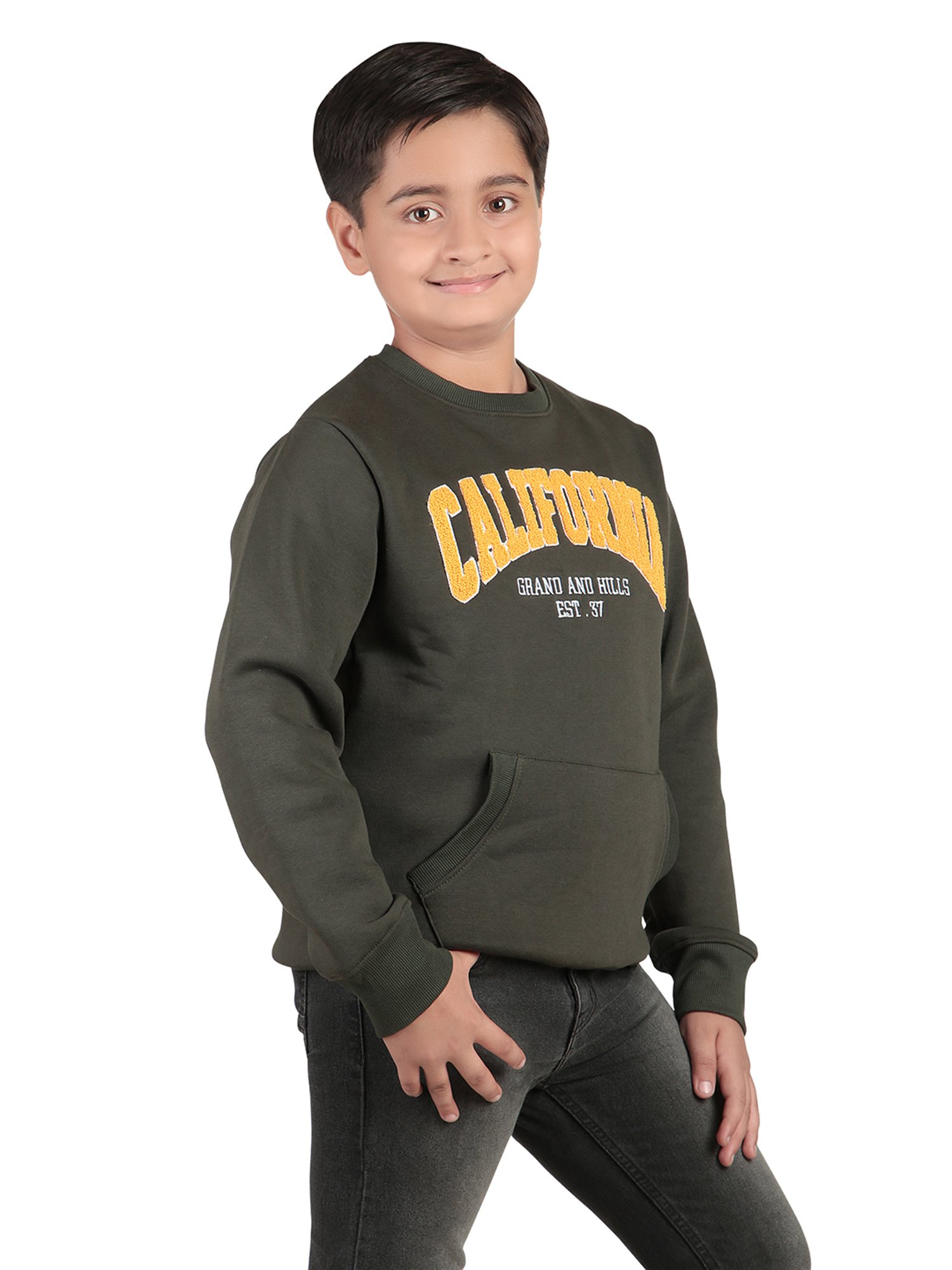 Bodycare Kids Olive Embroidered Full Sleeves Sweatshirt