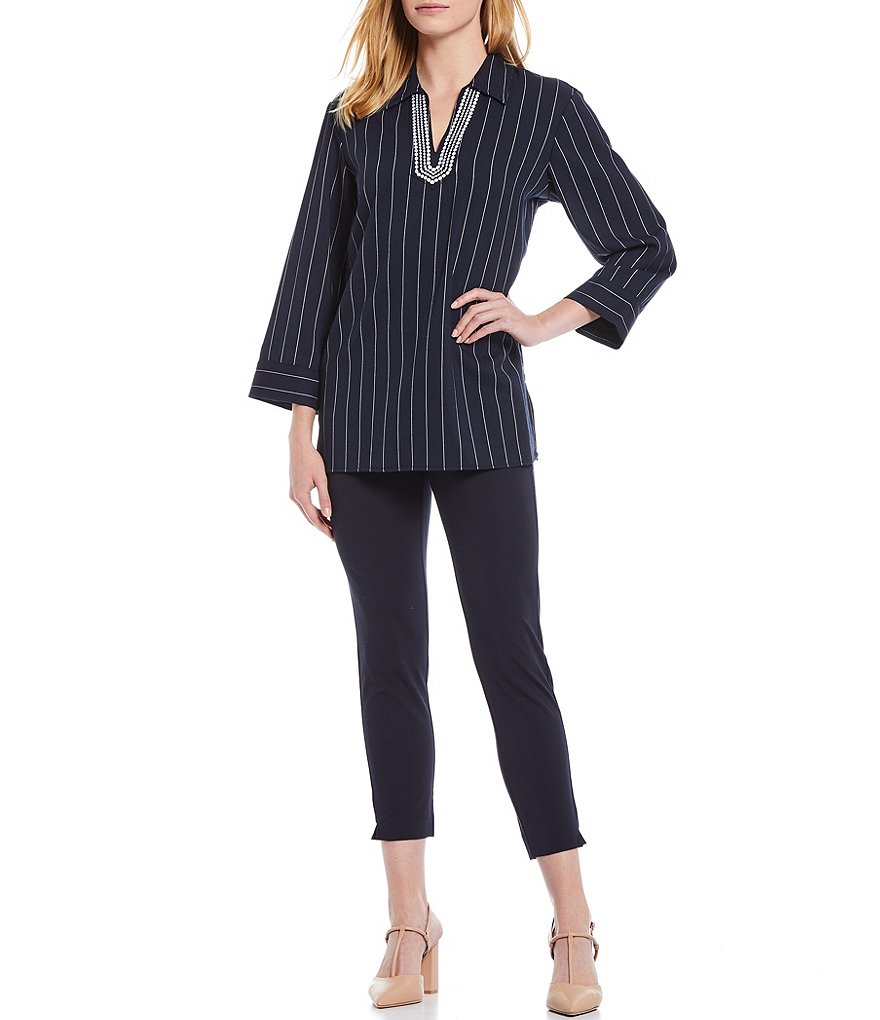 Calessa Floral Embroidered Round Neck Short Sleeve Tunic