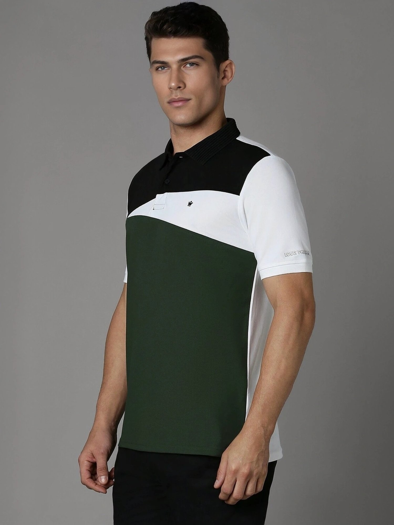 Louis Philippe Green Regular Fit Colour Block Polo T-Shirt
