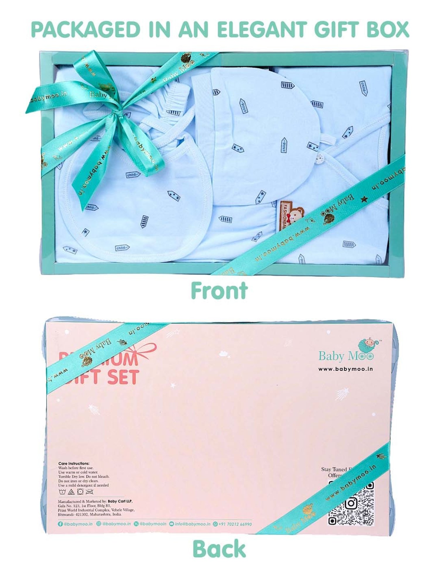 Baby Moo Kids Blue Printed Full Sleeves T-Shirt Set