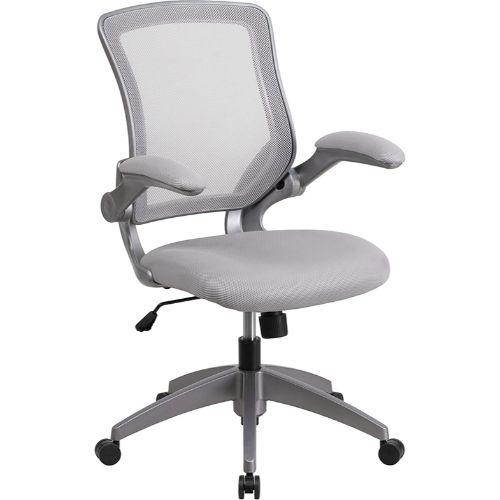 Mid-Back Gray Mesh Swivel Ergonomic Task Office Chair with Gray Frame and Flip-Up Arms