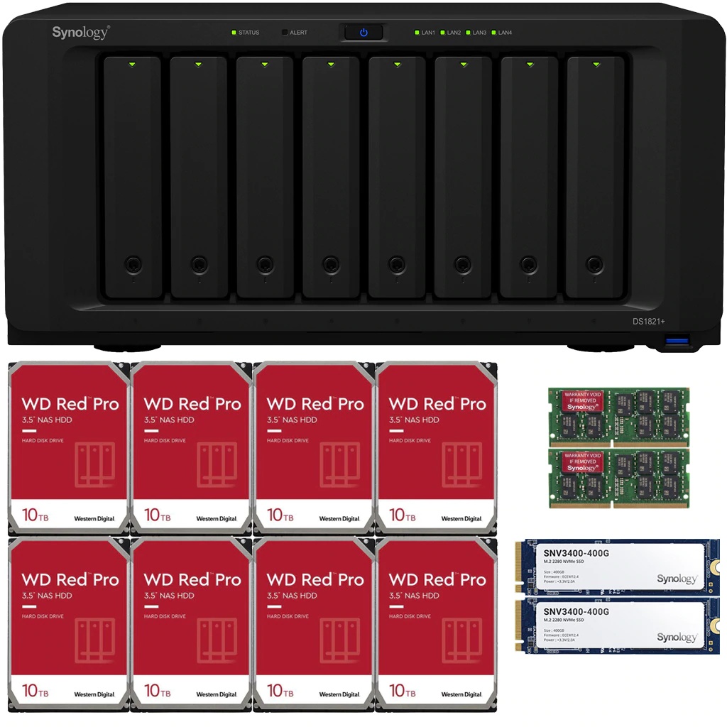 Synology DS1821+ DiskStation with 8GB RAM and 112TB (8 x 14TB) of Western Digital PRO NAS Drives and 800GB (2x400GB) NVME Cache Fully Assembled and Tested By CustomTechSales