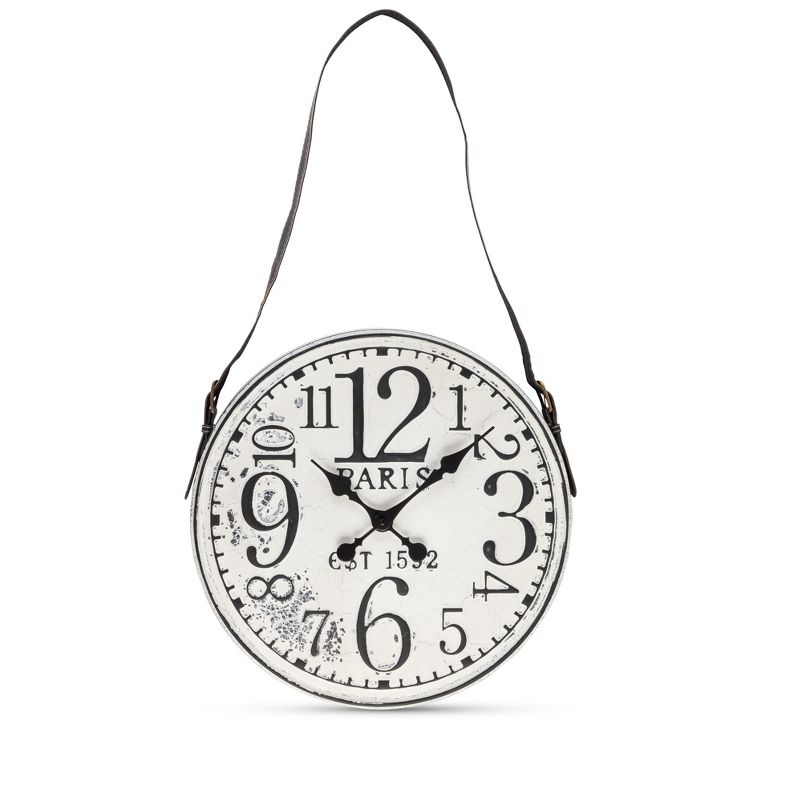Lone Elm Studios 18.7-inch Diameter Battery-Operated White Washed Clock
