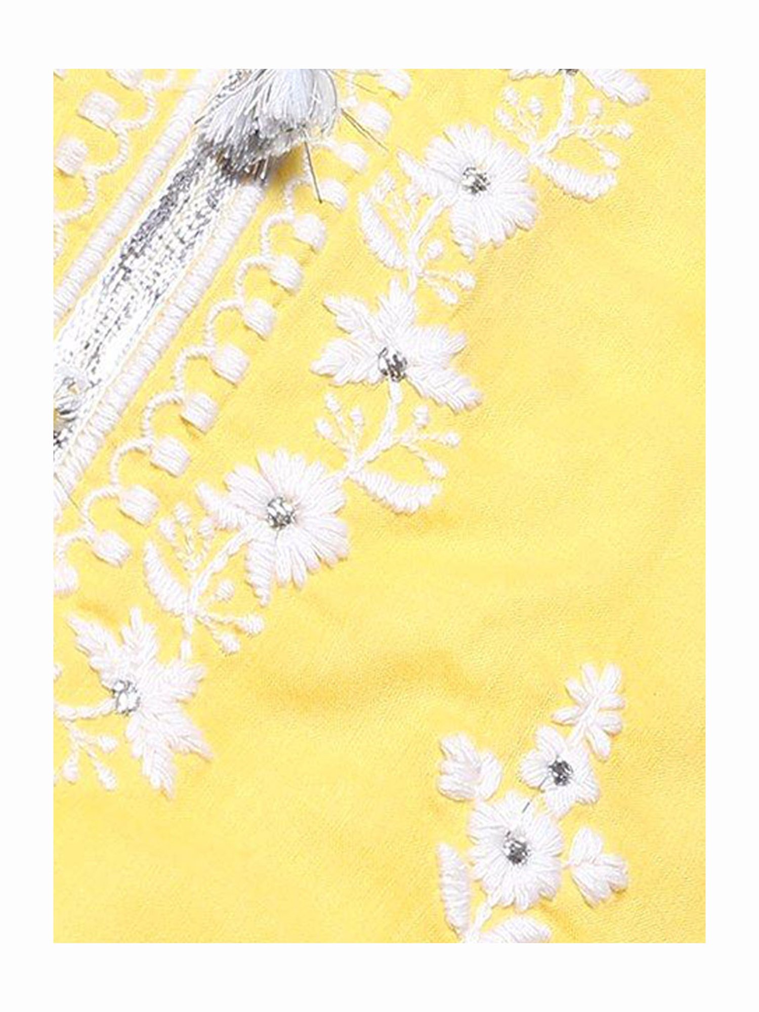 BIBA Girls White & Yellow Embroidered Kurta, Palazzos with Dupatta