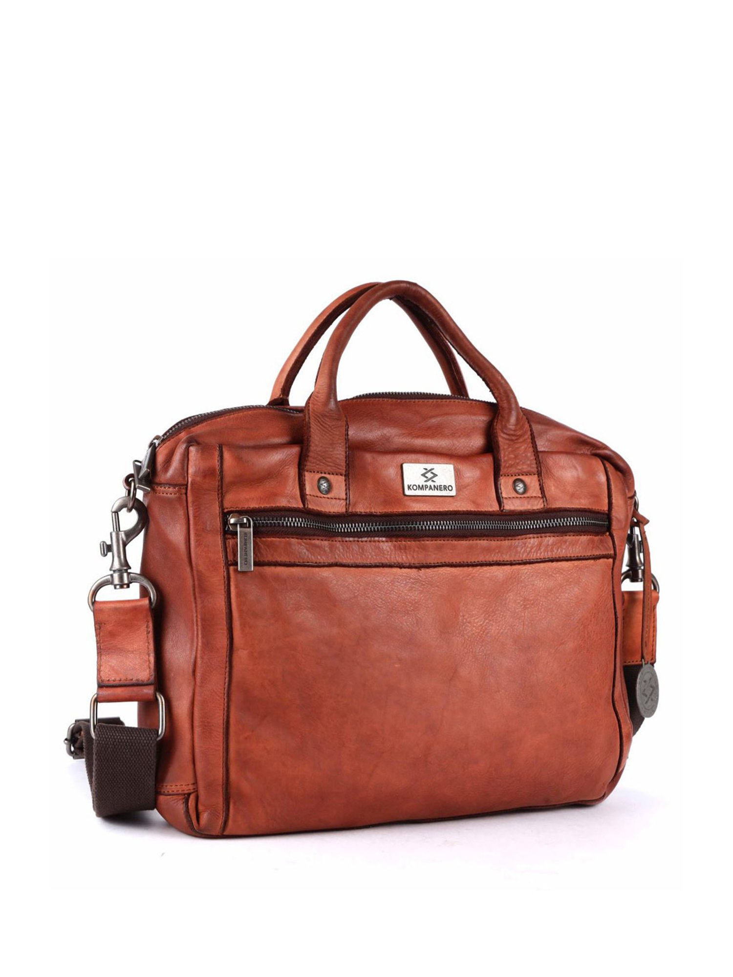 KOMPANERO Aaron Cognac Leather Solid Messenger Bag