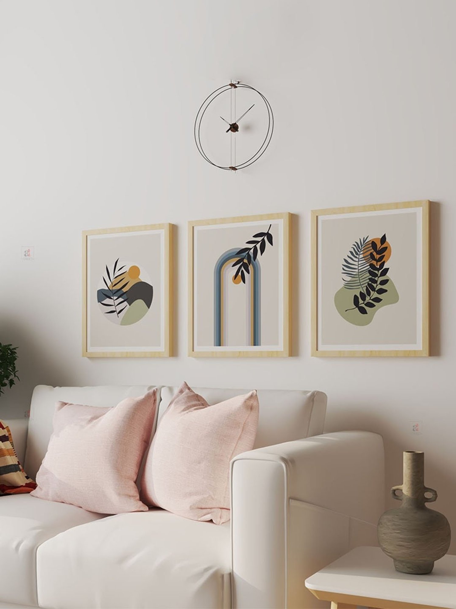 Art Street Multicolor Engineered Wood Abstract Botanical Boho Wall Paintings - Set of 3