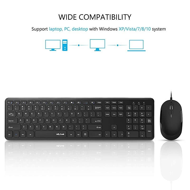 Wired Keyboard and Mouse,  Ultra Thin Full Size USB Wire Corded Keyboard Mouse Combo Set with Number Pad for Computer, Laptop, PC, Desktop, Notebook, Windows 7, 8, 10 (Black)