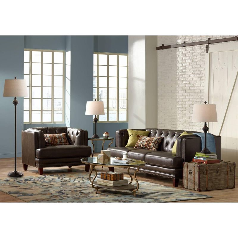 Barnes and Ivy Traditional Table Floor Lamps Set of 3 Dark Bronze White Tapered Drum Shade for Living Room Family Bedroom Bedside